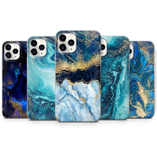 Marble Phone Case Blue iPhone Cover fit for iPhone 15 Pro Max, 14 Plus, 13, 12, 11, XR, XS & Samsung S23, S22, A54, A53, Pixel 8, 7