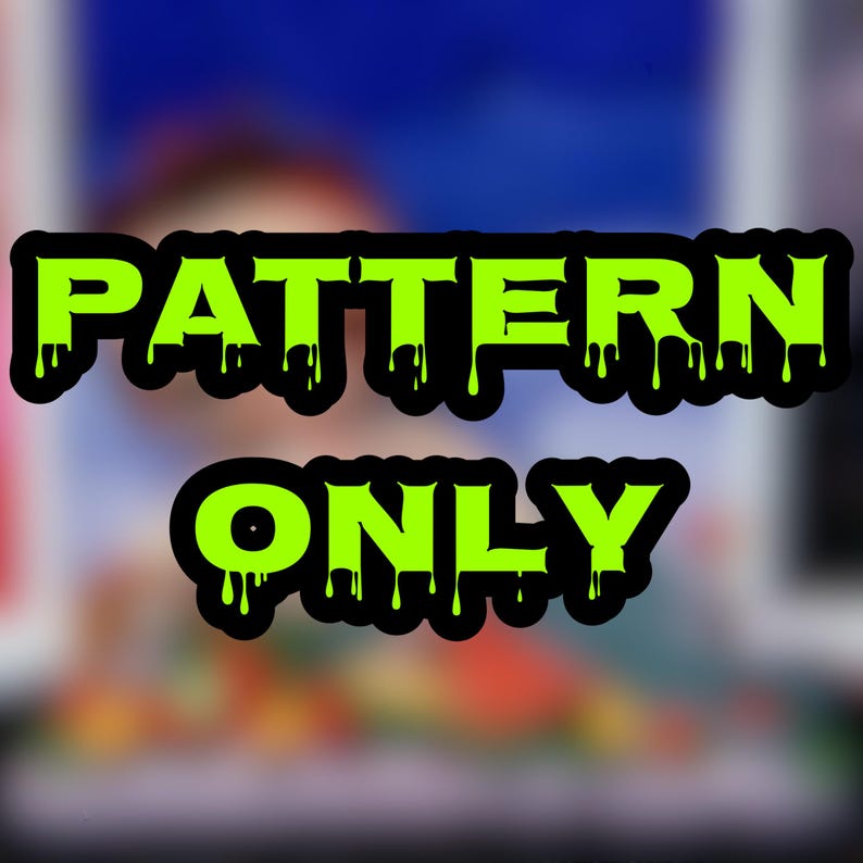 May include: A digital graphic featuring the text "PATTERN ONLY" in a bright lime green, dripping, slime-like font. The letters have a thick black outline and are set against a blurred, out-of-focus background with hints of blue and orange.