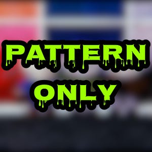 Pode incluir: O texto PATTERN ONLY é exibido em uma cor verde-limão brilhante com um efeito de gotejamento semelhante a um líquido nas letras. Cada letra apresenta um contorno preto espesso, criando um contraste ousado contra o fundo desfocado e multicolorido.