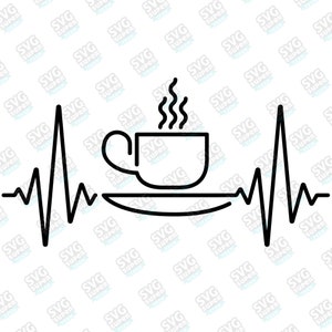 Koffie hart beat SVG, electrocardiogram puls digitaal downloadbestand voor cricut, silhouet cameo, dxf, eps, koffie liefhebbers geschenk, clipart