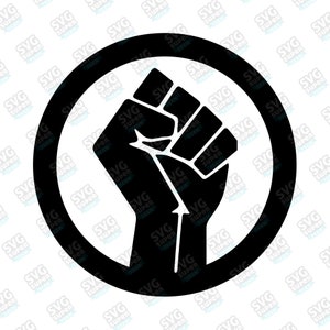 Può includere: Grafica in bianco e nero di un pugno alzato all'interno di un cerchio. Il pugno è chiuso con il pollice all'esterno delle dita.