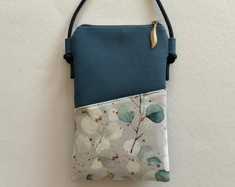 Handytasche zum Umhängen/vegan /Hochwertiges Kunstleder, jeansblau