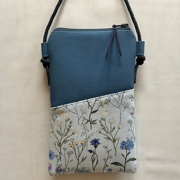 Handytasche zum Umhängen/vegan /Hochwertiges Kunstleder, jeansblau