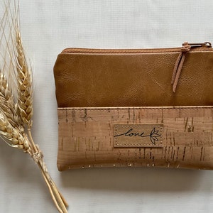 Minitasche mit Extrafach / Kunstleder Honey   /Korkstoff Gold /vegan /Geldbörse