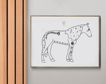 affiche | paard met gouden hart | illustratie | minimalistisch | interieurposter | paard