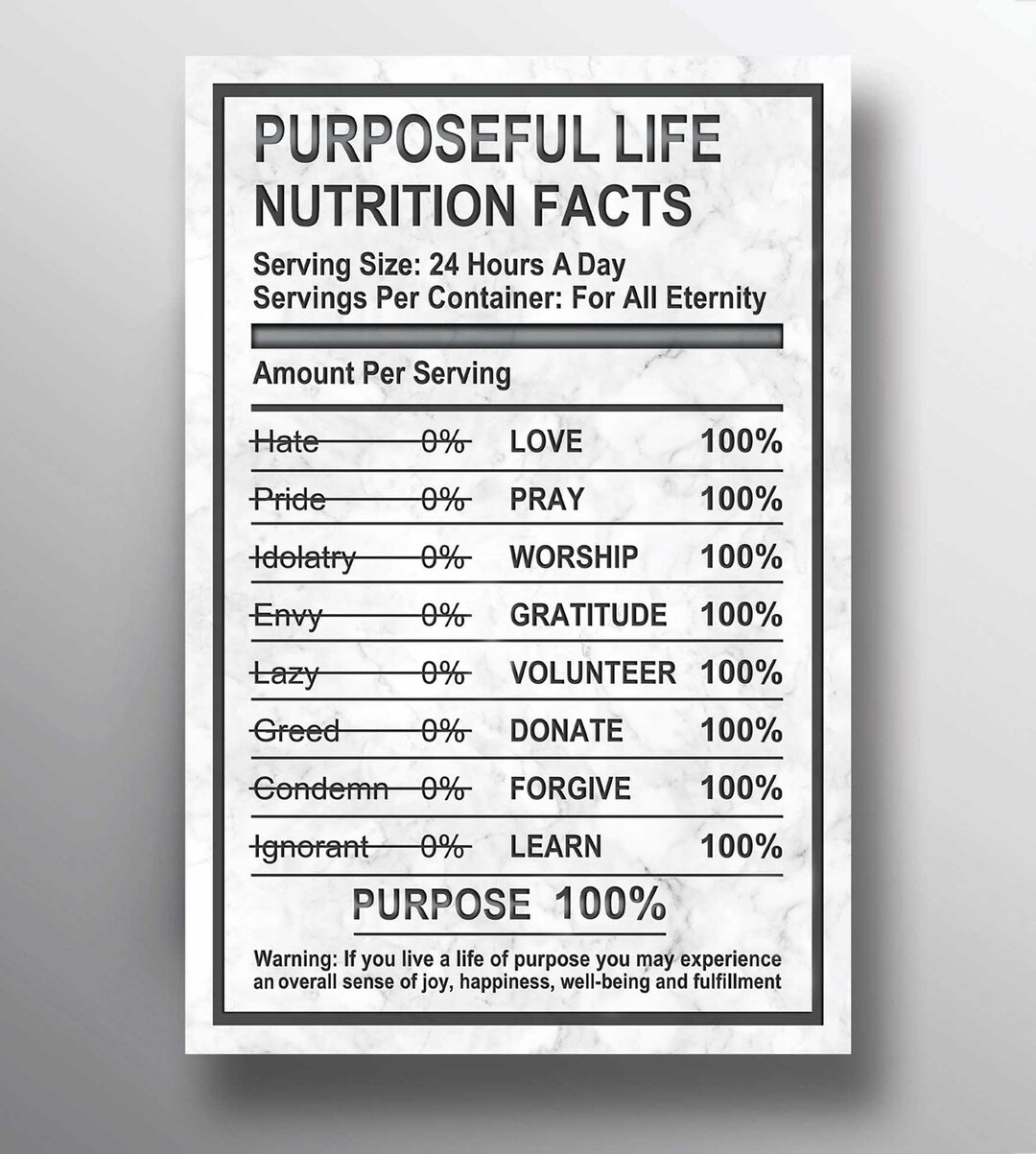 Purposeful Life Nutrition Facts Etsy