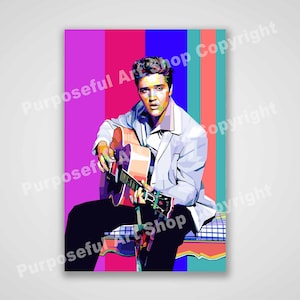 Elvis Presley Playing Guitar Colorful Pop Art - Ready To Hang Canvas