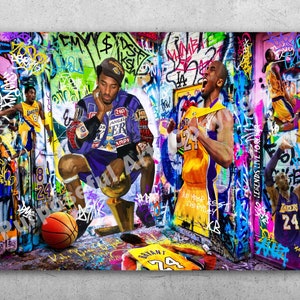 Limited Edition Kobe Bryant Premium Graffiti Leinwand - fertig zum Aufhängen