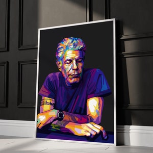 Anthony Bourdain - Tela de arte pronta para pendurar - Vibrante e colorida