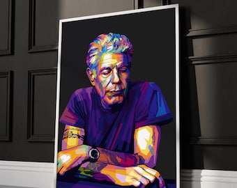 Anthony Bourdain - Tela artística pronta para pendurar - Vibrante e colorida