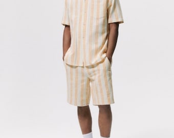 Zara Striped Structured Bermuda Shorts Shirt Set Size L