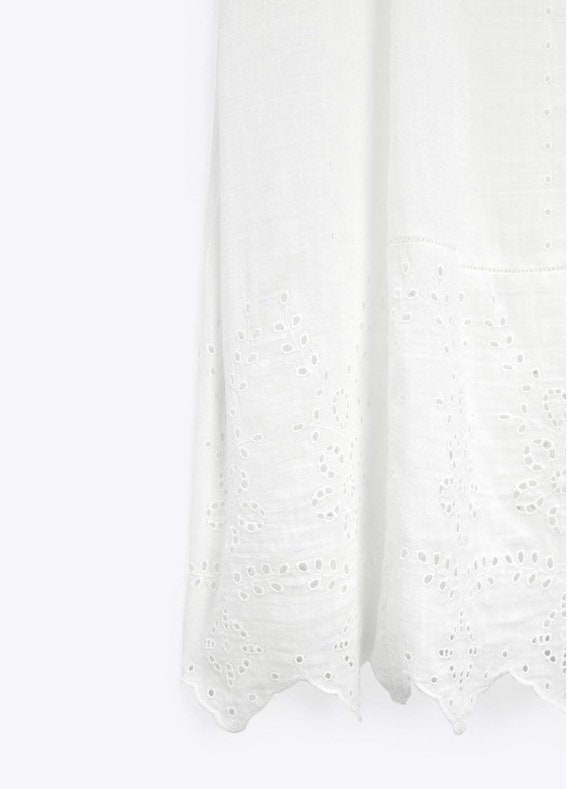 ZARA WHITE COTTON DRESS WITH EMBROIDERED LACE TRIMS SIZE XS