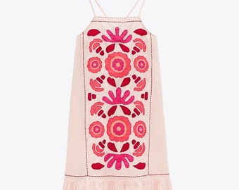 Zara Limited Edition Embroidered Spaghetti Strap Dress Size L