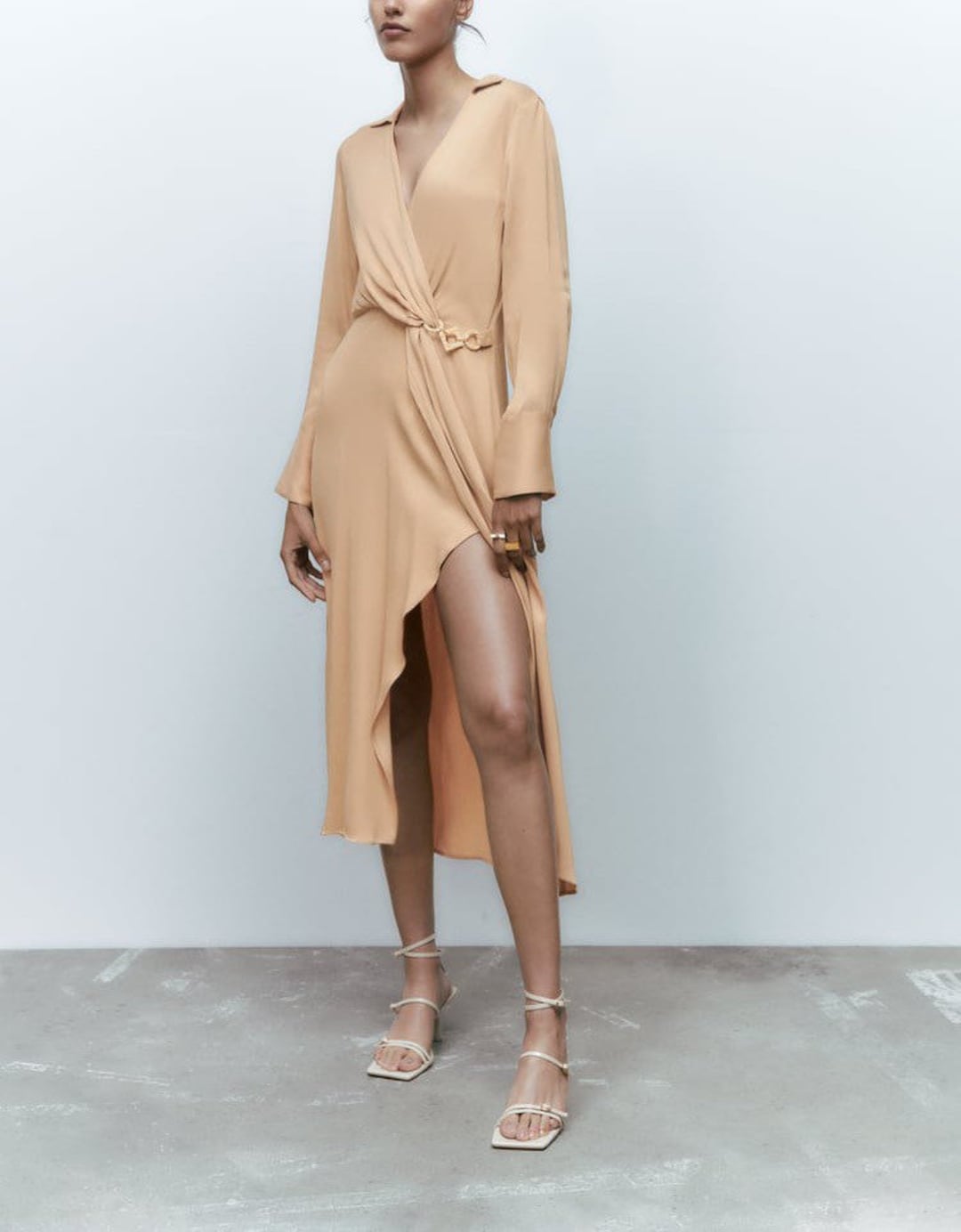 Zara Soft Gold Satin Effect Midi Dress Size M Etsy