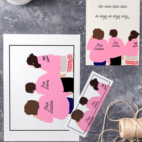 Grease the musical greeting card, A4 poster print and bookmark | Rydell High School | You're The One That I Want | We Go Together Like | 70s