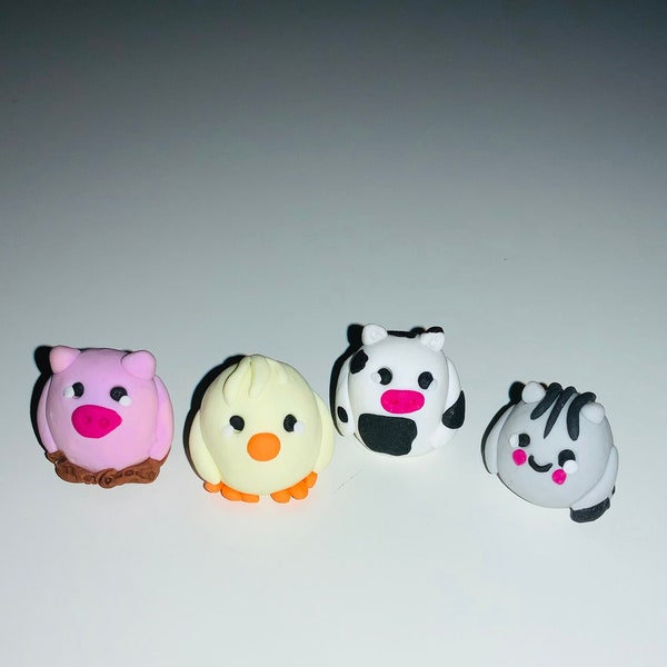 Mini Polymer Clay Animals, Small Desk Pets, Farmyard Animals: Cow, Pig, Chick, Cat, Koala, Octopus, Kawaii Cute Perfect for Anxiety