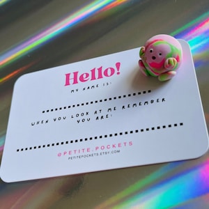 Pet Rock em Baby Pink & Green Swirl, presente perfeito pensando em você, cartão personalizado grátis, mini seixo de planta de argila de polímero, adote um pequeno animal de estimação de mesa
