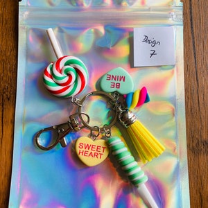 Cute Polymer Clay Sweet Keyring, Lolly, Marshmallow, Candy Hearts Keychain, Pastel Colours with 6 charms image 9