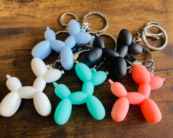 Balloon Dog Keyring, Pastel Keychain Clip, Cute Animal Pet Accessories, Pink, Green, Blue, Black, White
