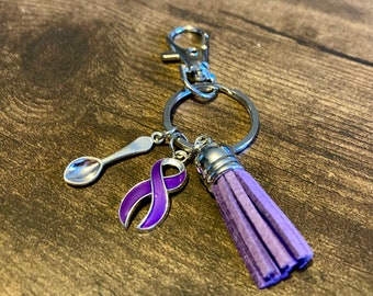 Purple Ribbon Awareness Keychain - Chronic Illness, Crohns, Fibromyalgia, Epilepsy, Migraine, ADHD, Chronic and Acute Pain, Spoonie Keyring