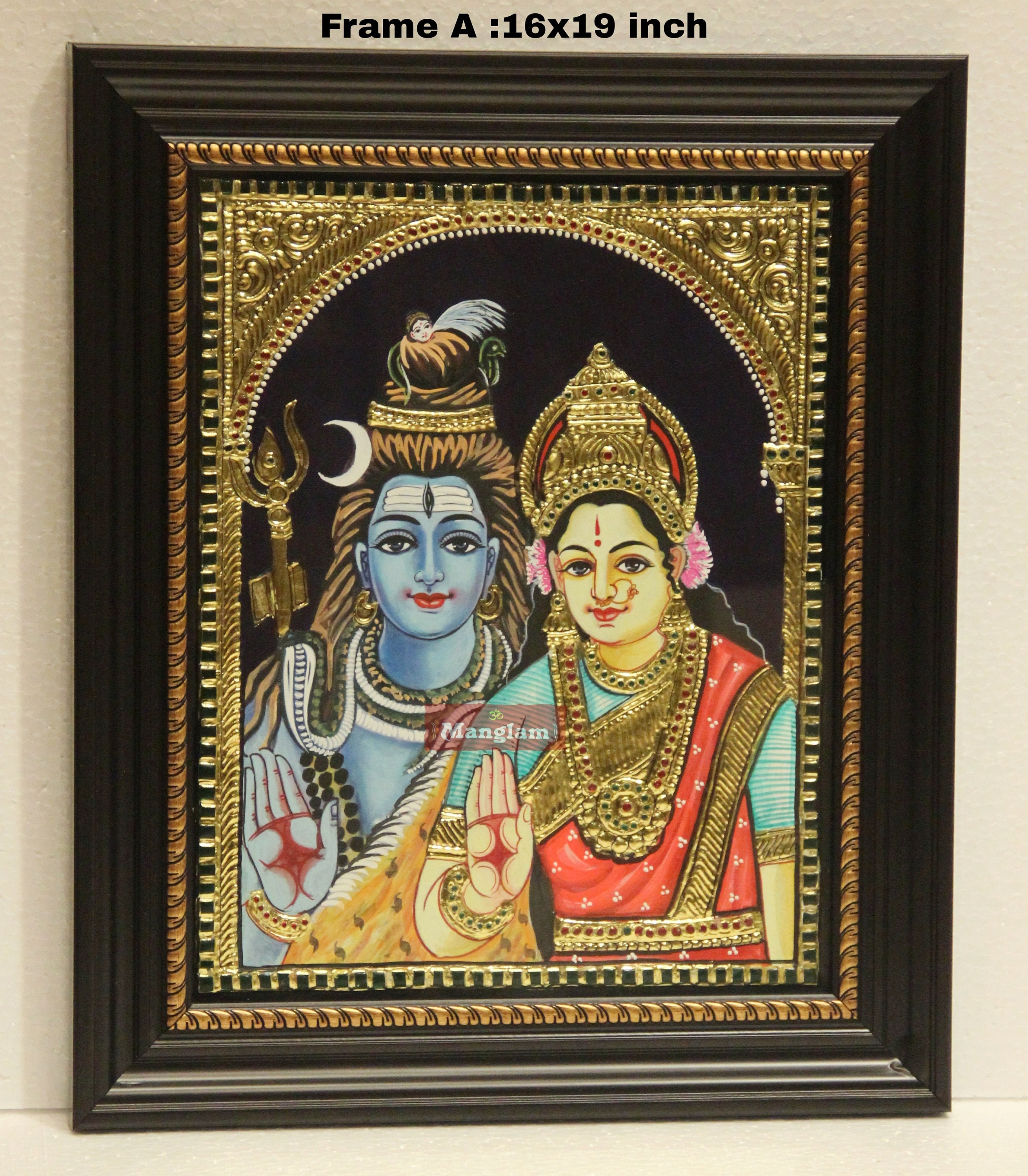 THANJAVUR PAINTING of SHIV Parvathi Gold Foil Tanjore Painting,large Size Tanjore Painting,shiva