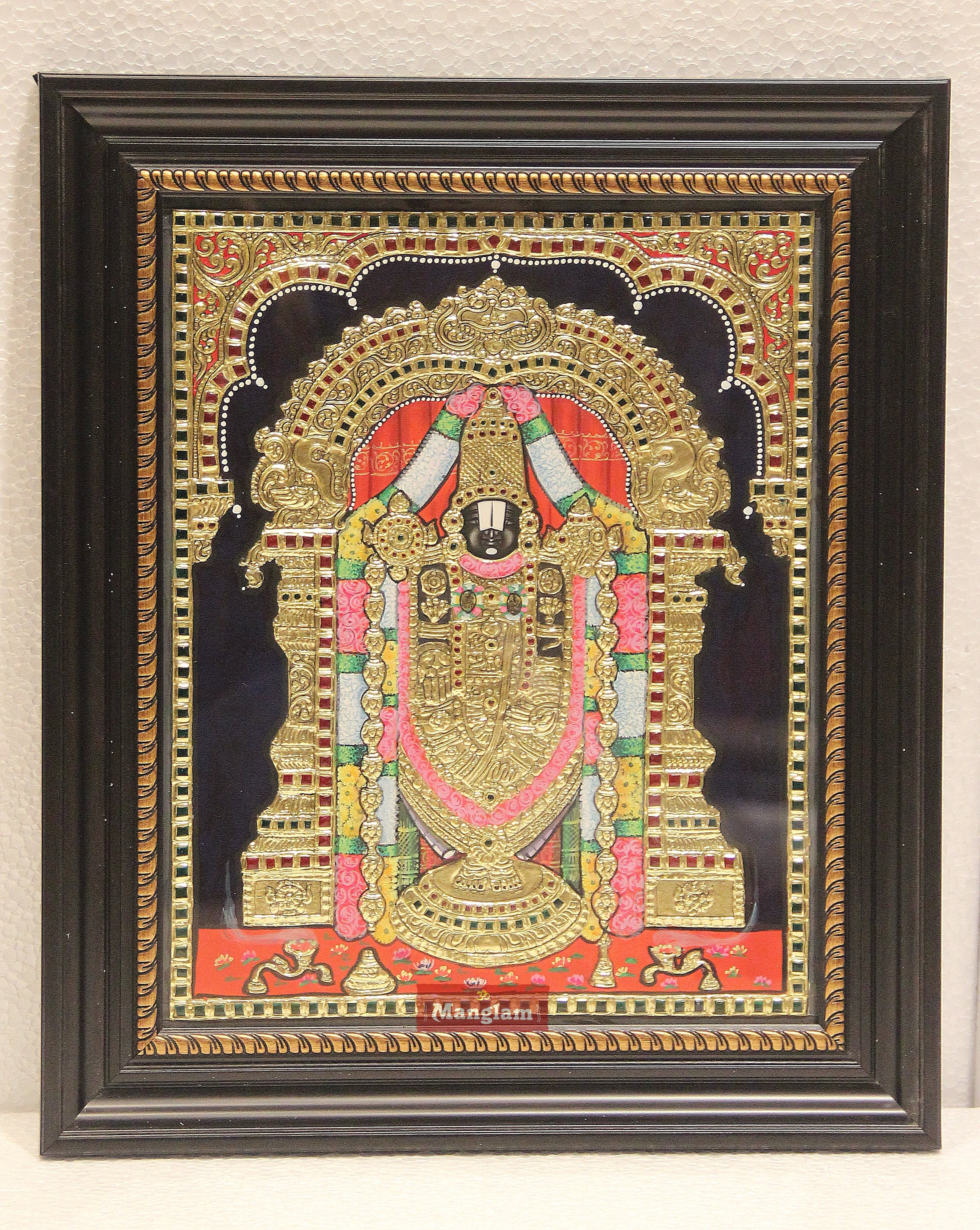 Tanjore Painting of Lord Balaji 13x11 inches Teak Wood Frame