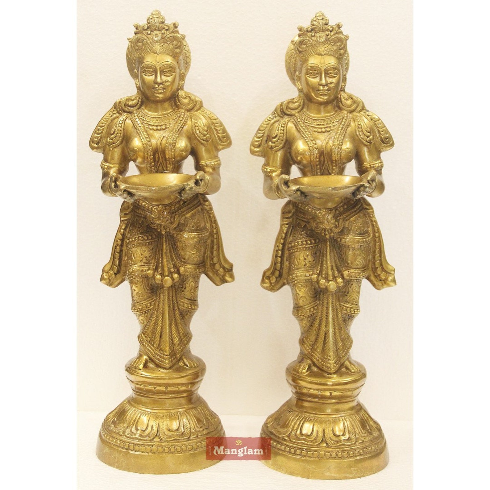 Brass Deep Lady 2pcs ,fine Carving,home and Living,brass Deepam,home ...