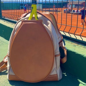 Joya Backpack Personalized Leather Canvas Handmade 3 racket Tennis Bag