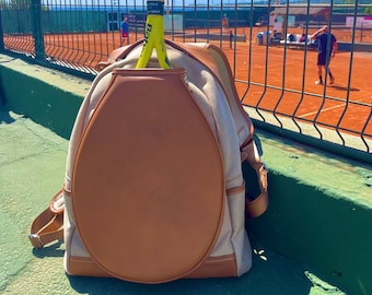 Joya Backpack Personalized Leather Canvas Handmade 3 racket Tennis Bag