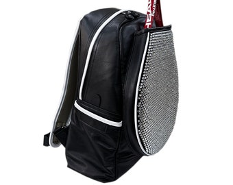 Custom Made Swarovski Stone Italian Leather Backpack Tennis Bag