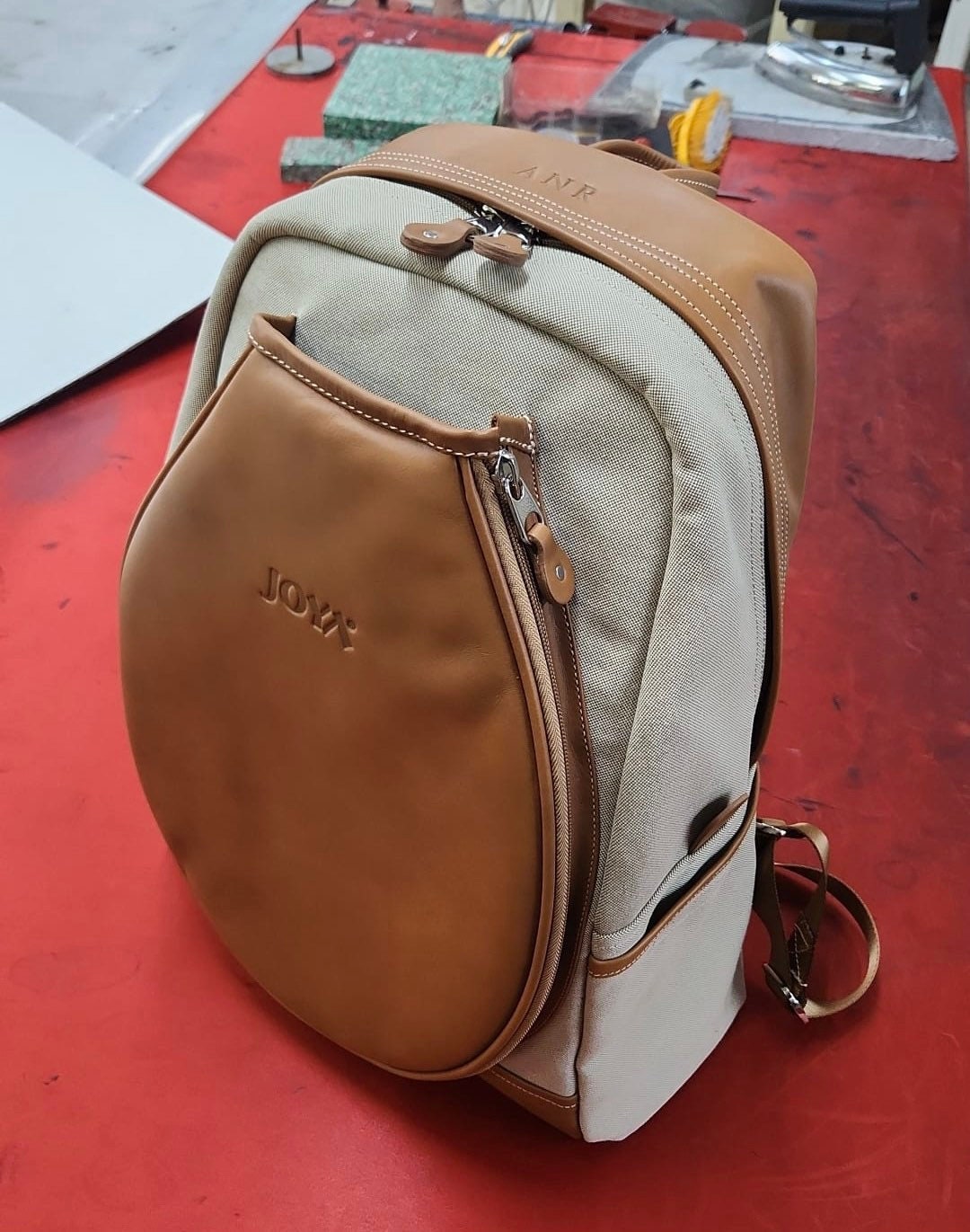 Joya Hand Painted Distressed Leather Backpack Joya Personalized Limited Leather Canvas Hand Made 3 Racket  main image 3