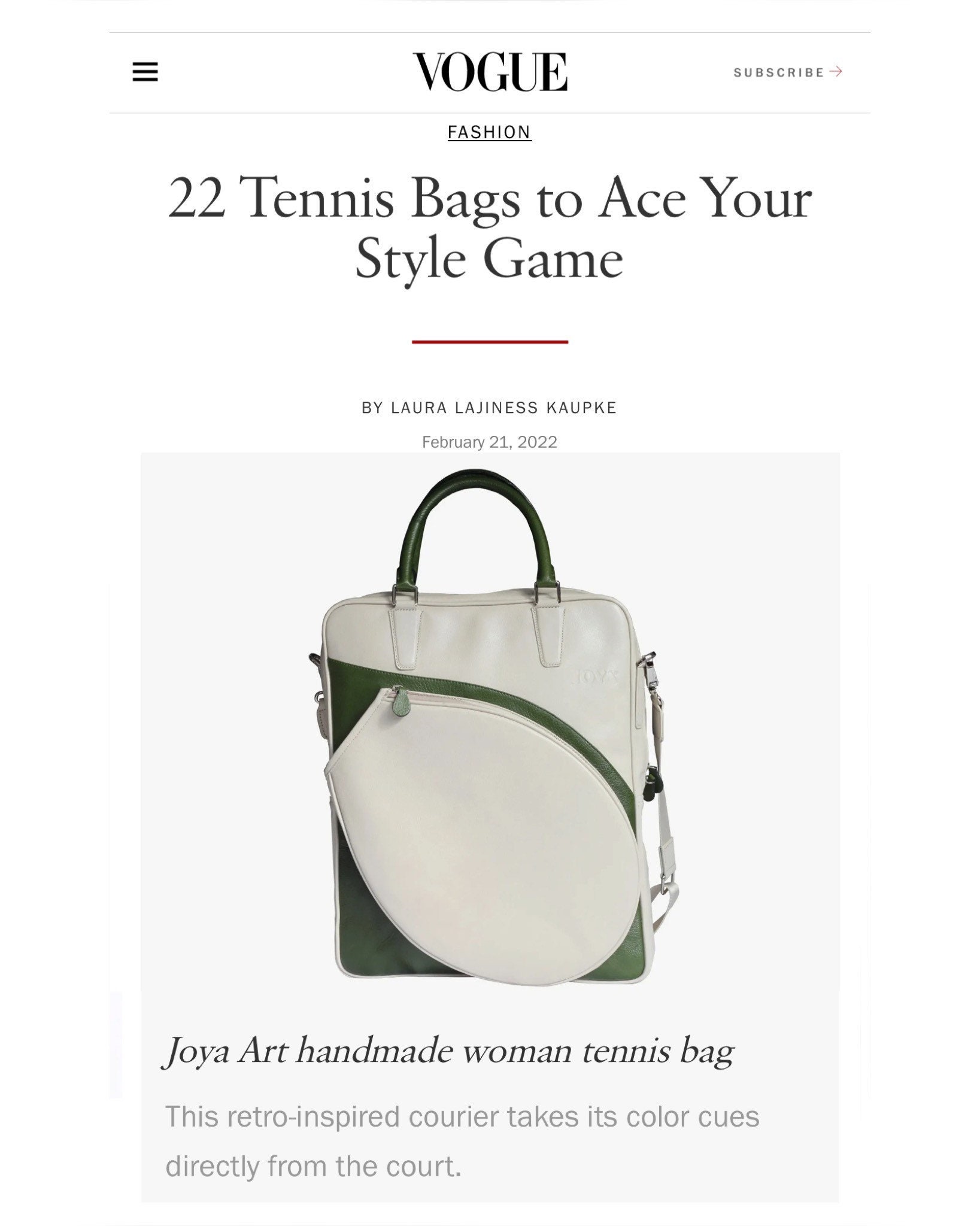 Leather Handmade Woman Tote Tennis Bag by Joya 