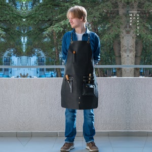 Black Leather apron for men