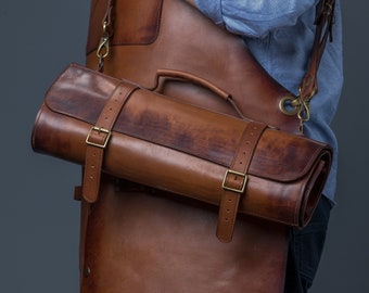 Brown Leather Knife Roll - Chef's Premium Quality Accessory