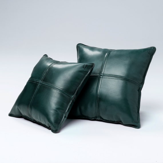 Green Leather Pillow Etsy