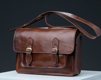 Leather Satchel For Women & Men - Full Grain Leather Messenger Bag, Laptop Bag For Men, Laptop Bag for Women, Shoulder Briefcase