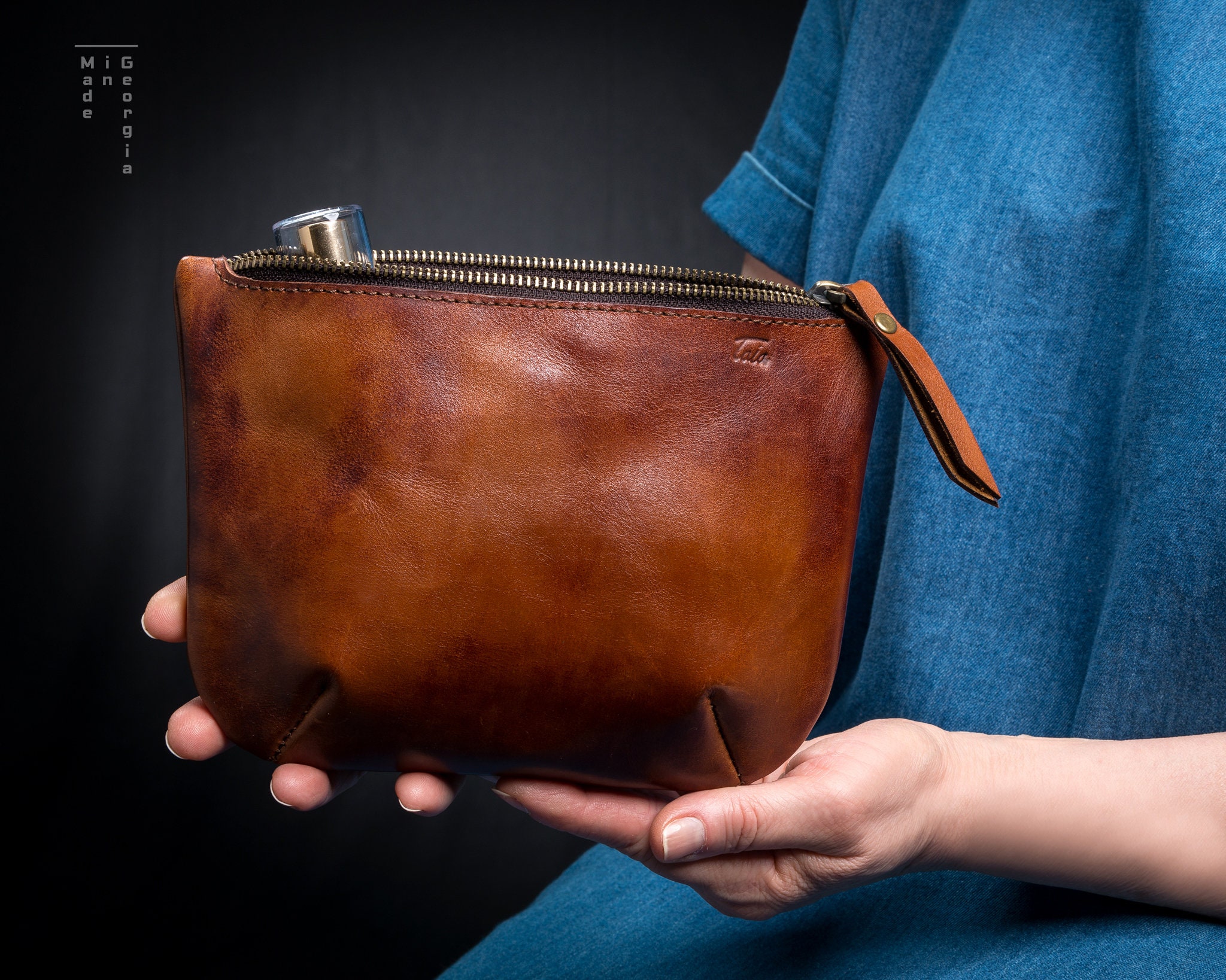 personalized leather cosmetic bag