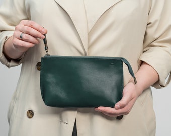 Green Leather Pouch | Leather Clutch | Tool Bag