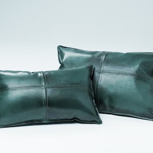 Green Leather Pillow Rectangular Shape