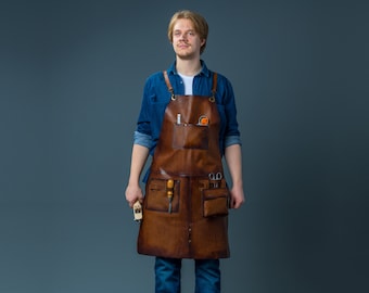 Brown leather apron for men