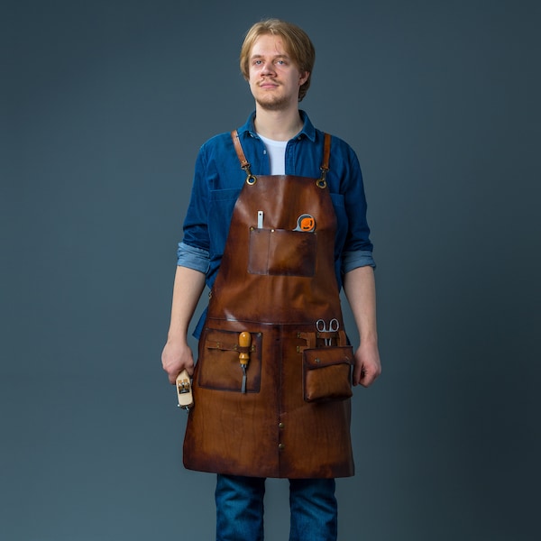 Brown leather apron for men