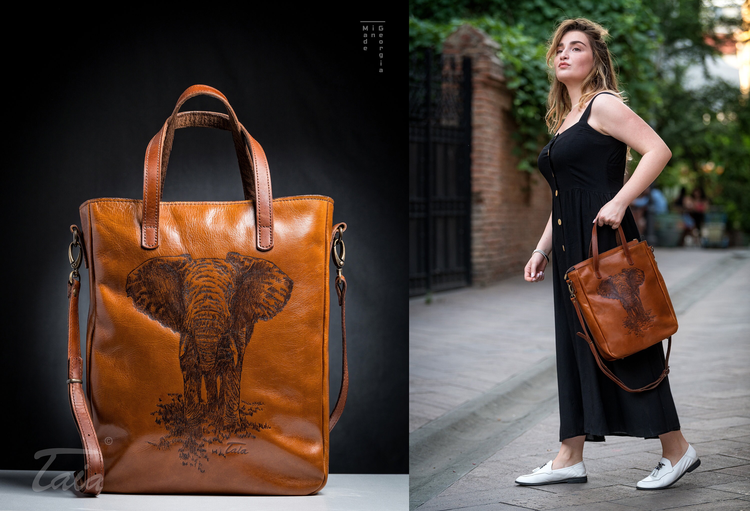 Leather Elephant Bag Leather Shopper Bag With Elephant Etsy