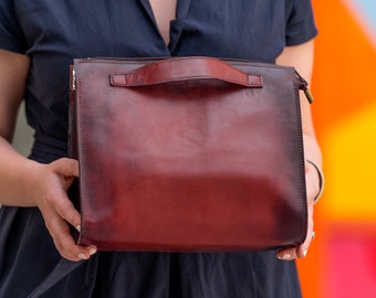 Executive rode leren lunchtas