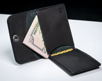 Business card holder, black leather card case, black wallet for cards