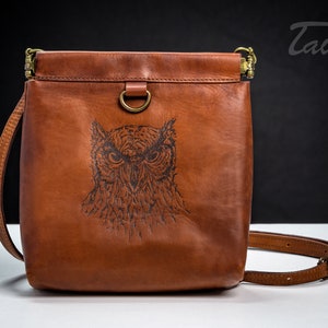 Braune Leder Eulentasche, Bügeltasche