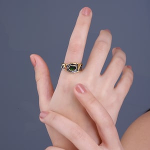 Natural Green Tourmaline, Handmade Silver Ring For Woman, 18K Solid Gold Plated, One Of A Kind Ring