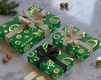 Green and Gold Christmas Gift Wrap | Elegant Christmas Wrapping Paper Green and Gold | Christmas Pattern Gift Wrap | Luxury Satin Gift Wrap