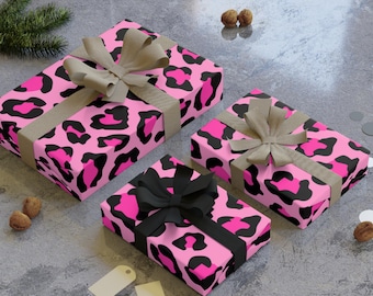 Pink Leopard Print Gift Wrap Roll | Unique Valentines Wrapping Paper Pink Cheetah Print | Luxury Satin Recyclable Present Paper Hot Pink