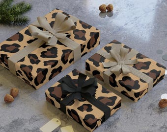 Leopard Print Gift Wrap Roll | Unique Valentines Day Wrapping Paper Cheetah Print Luxury Satin Recyclable Present Paper Brown & Beige Paper