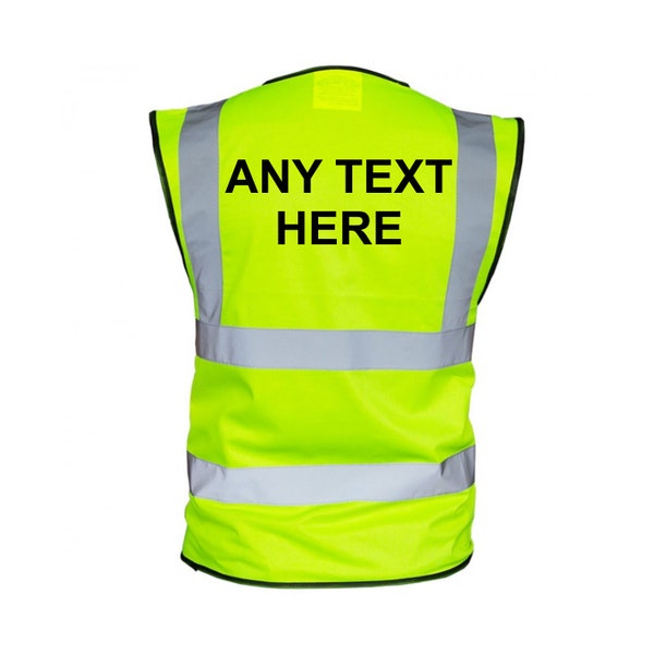 Hi-Vis Vest Safety Jacket PERSONALISED Zip Up Event Staff Security Builders Engineers Skiing Any Name or Text Can Be Printed Funny Nickname